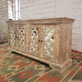 French Arched Hand Carved Wooden Buffet Sideboard White Wash 160X40X80CM